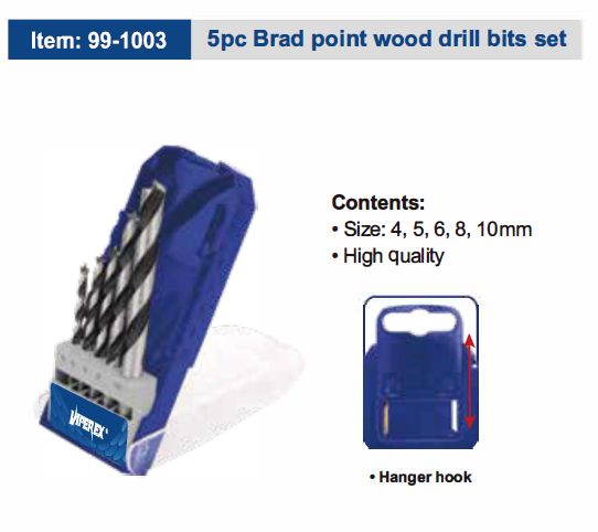 5pc Brad point wood drill bits set