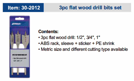 3pc flat wood drill bits set