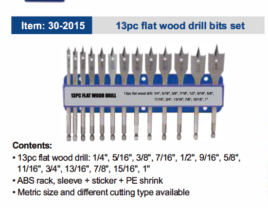 13pc flat wood drill bits set