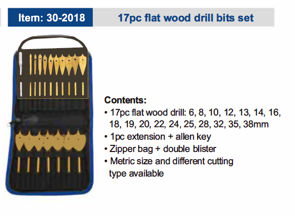 17pc flat wood drill bits set