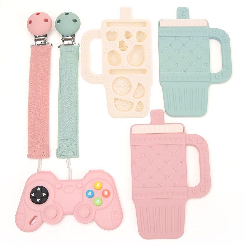 Cartoon Water Bottle Shape Soft Food Grade Silicone Teether Baby Teethers for Newborn