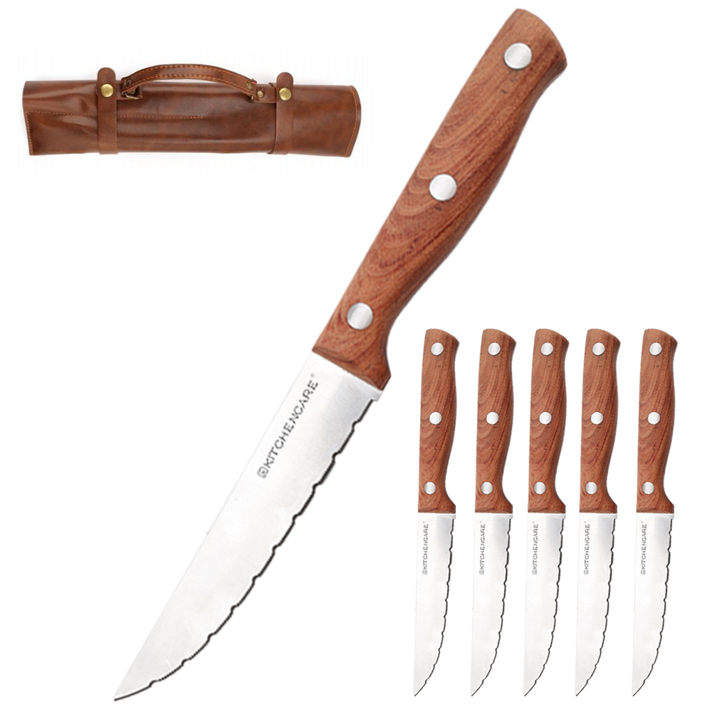 Hip-home 2025 stainless steel kitchen knife rose wood 6pcs steak knives set