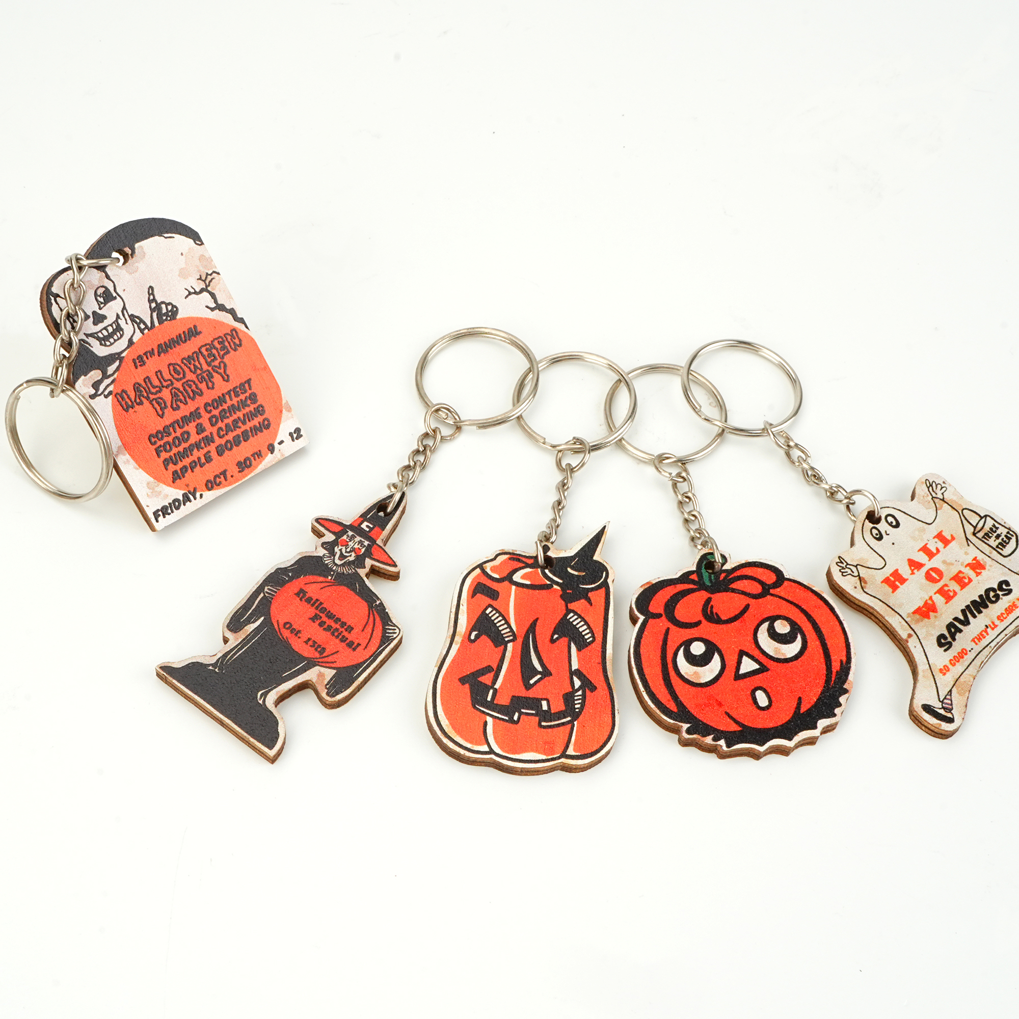 Custom Wooden Christmas Halloween Holiday Keychains