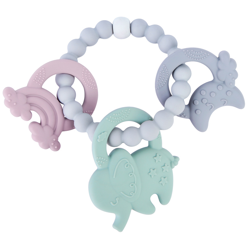 Animal Pacifier Clip Keys Ring Shape Bracelet Food Grade Silicone Beads Elephant Silicone Teether
