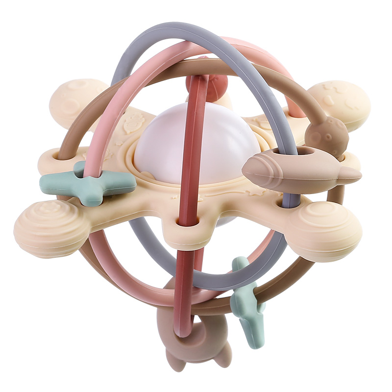 Baby Teethers Toy Bpa Free Space Wooden Teether Ring Food Grade Silicone Rattle Baby Teethers