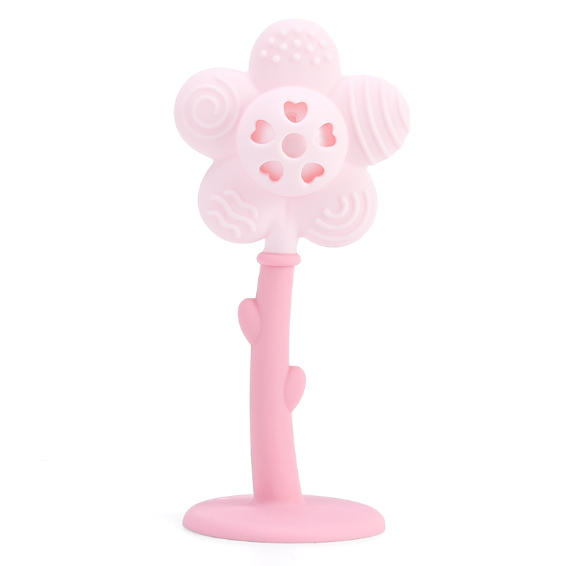 New Design Bpa Free Soft Silicone Baby Teething Rattles Sensory Toys Flower Teether for Kids