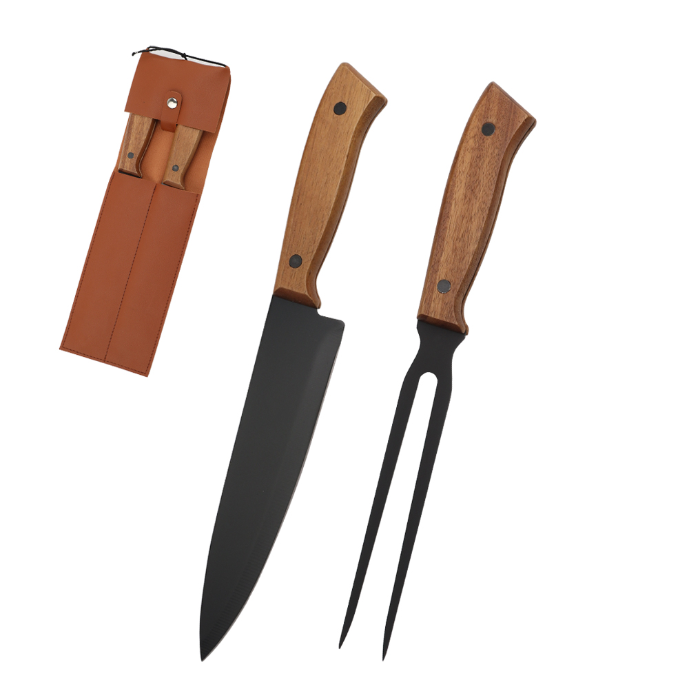 Hip-home 2025 Stainless Steel Ultra Sharp Blade kitchen knives acacia wood chef knife and fork set