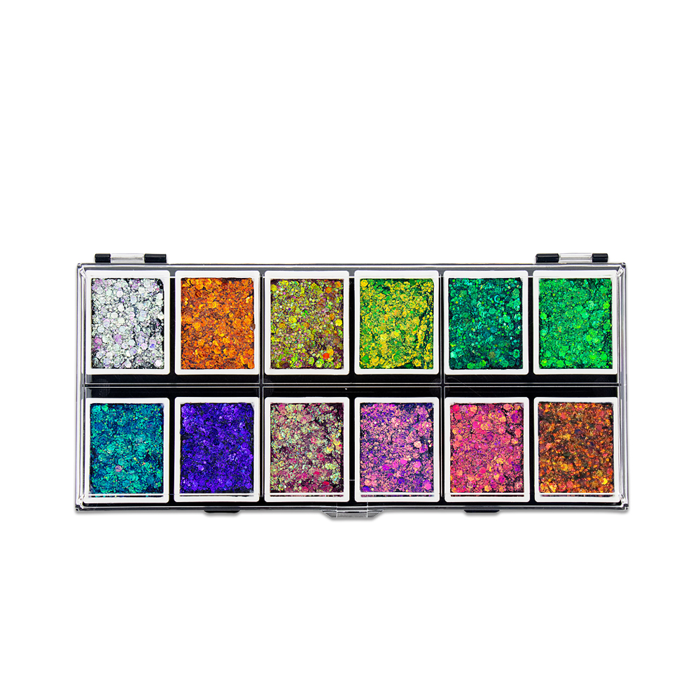 12 colors Duo-chrome Pressed Chunky Glitter Makeup Palette