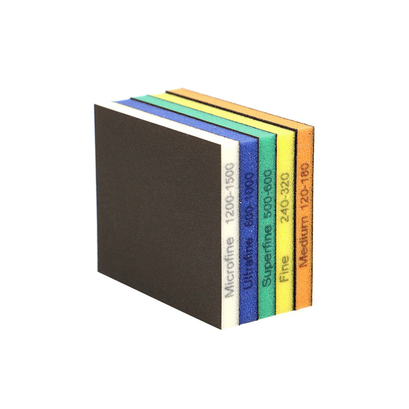 Double-sided sponge sanding block suitable for woodworking, furniture and automotive surfaces