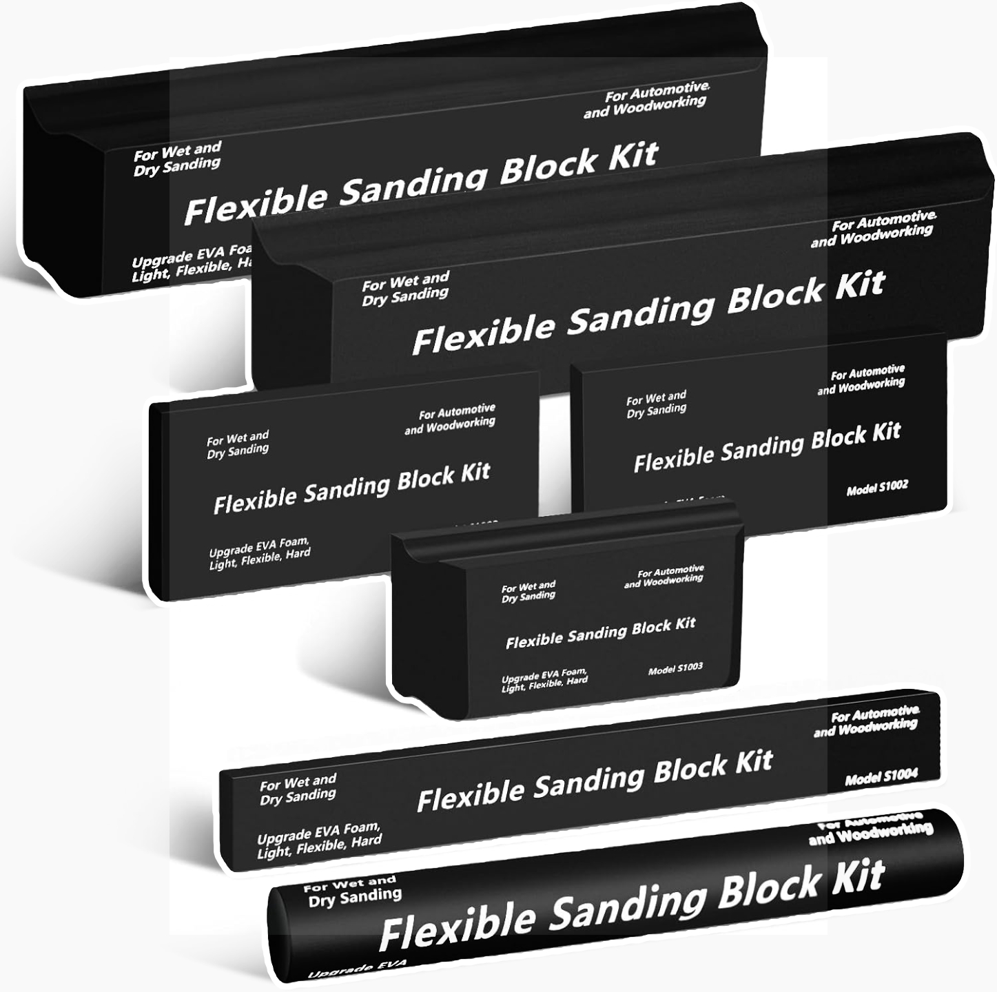 7-piece black EVA sanding block set, flexible sanding blocks for car bodies, can be used wet or dry