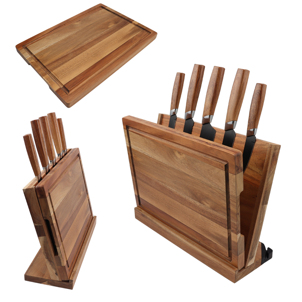 Hip-home Acacia Wood Cutting Board and Magnetic Knife Block Holder