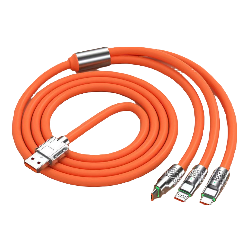 3-in-1 Fast Charging Data Cable | Lightning + Micro USB + Type-C | 120W High Power | Indicator Light