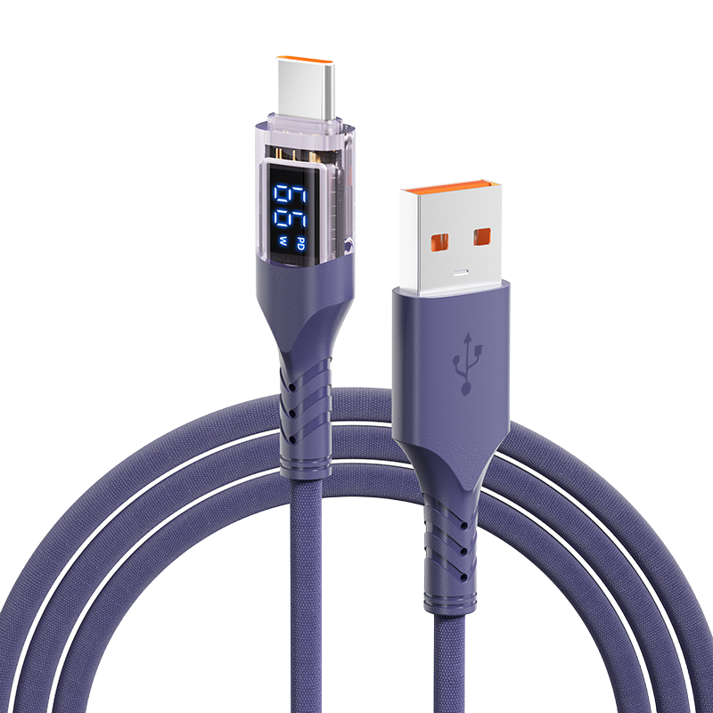 100W Transparent Display Fast Charging Data Cable | Dual Type-C 66W /Apple 30W PD Charging Cable