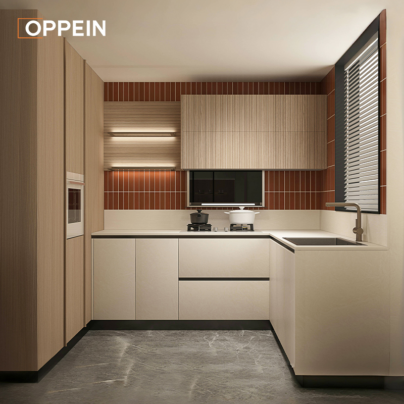 OPPEIN Latest Customized Lacquer U Shape Kitchen Cabinets