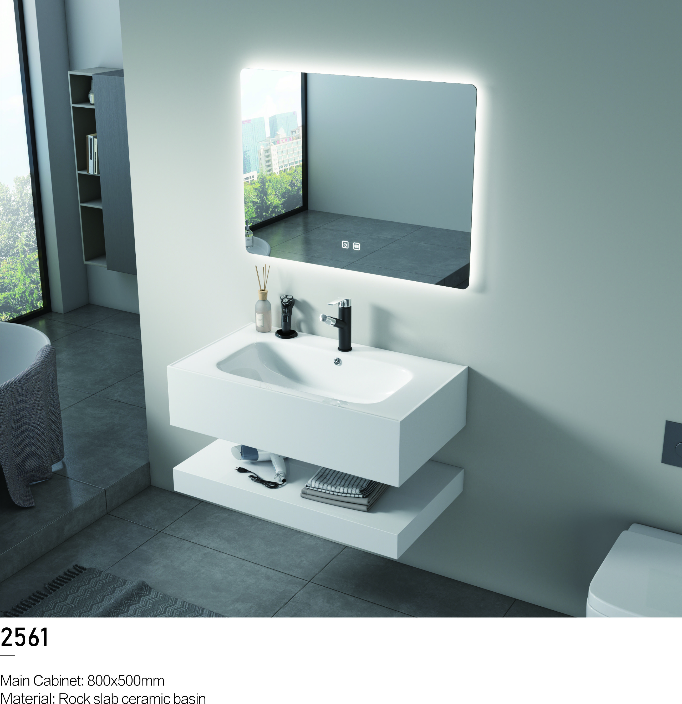 Sintered stone basin,Rock slab hot bending,intelligent bathroom cabinet
