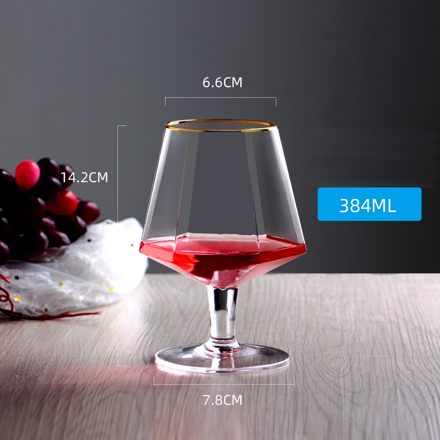Wholesale Luxury Crystal Diamond 14oz Custom logo Gold Rim Good Modern Brandy Goblet Red Wine Glass