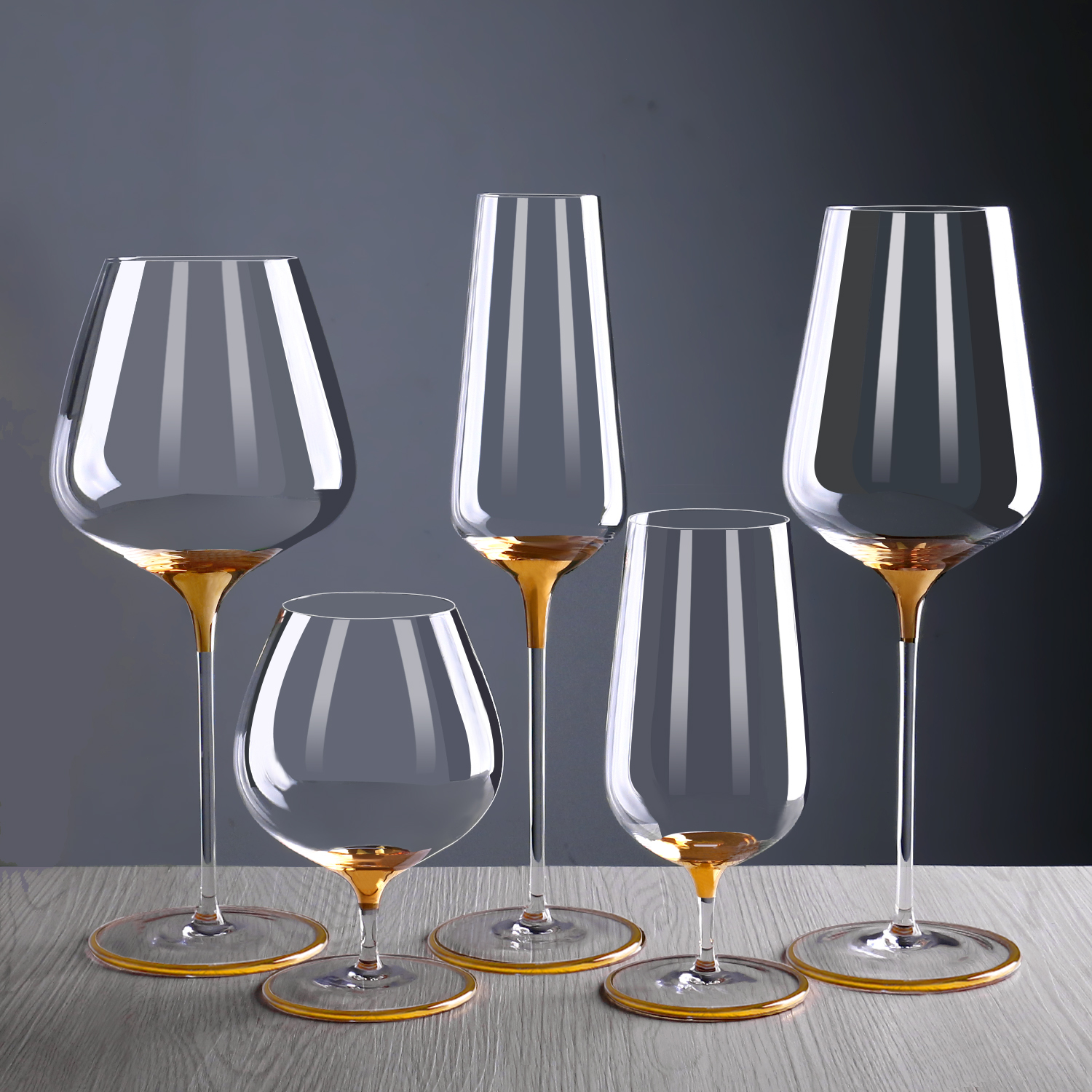 Short Stem Thin Unique Fancy Crystal Golden Brandy champagne Flutes Wine Glass Goblet Glasses