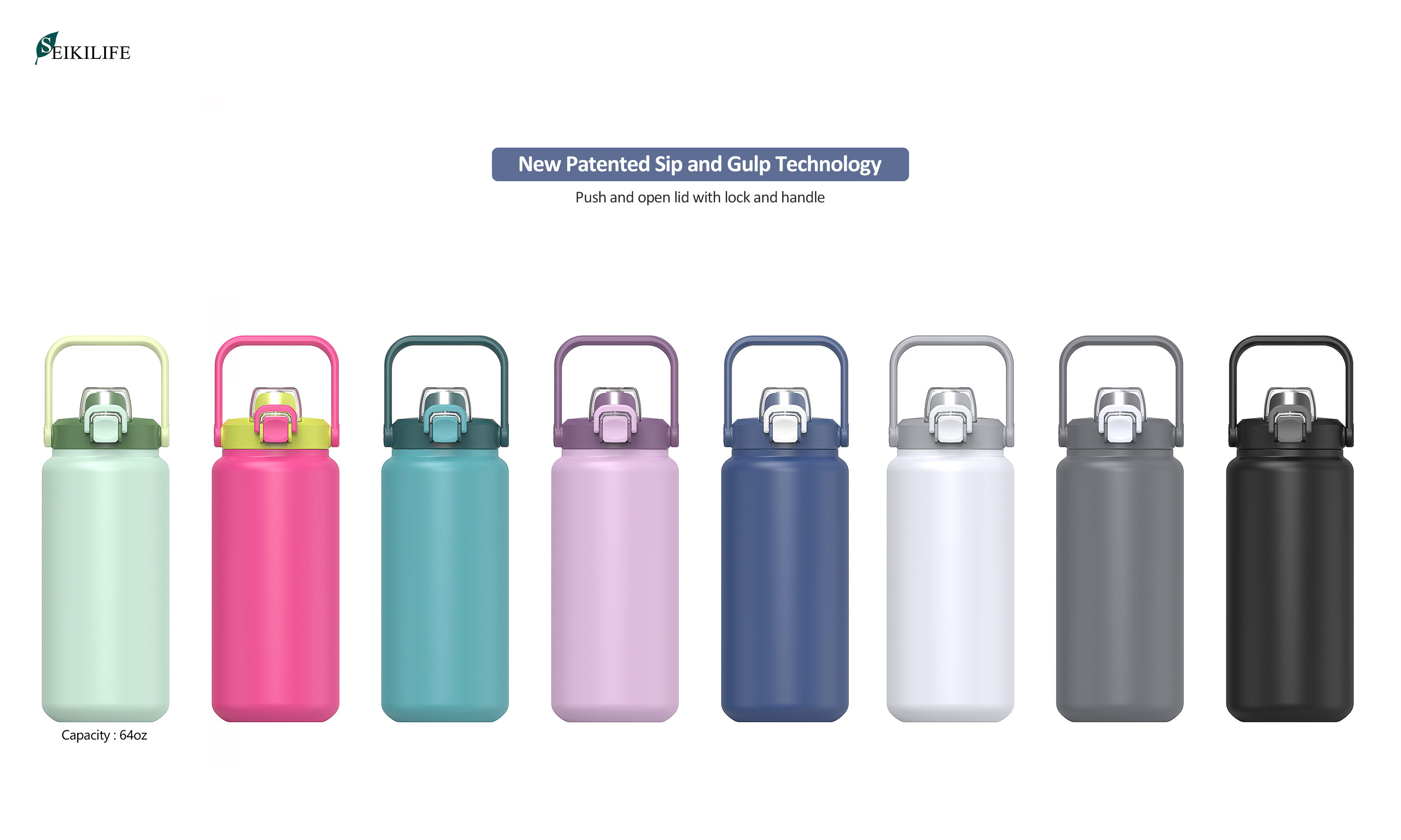 64oz Freesip stainless steel water bottle