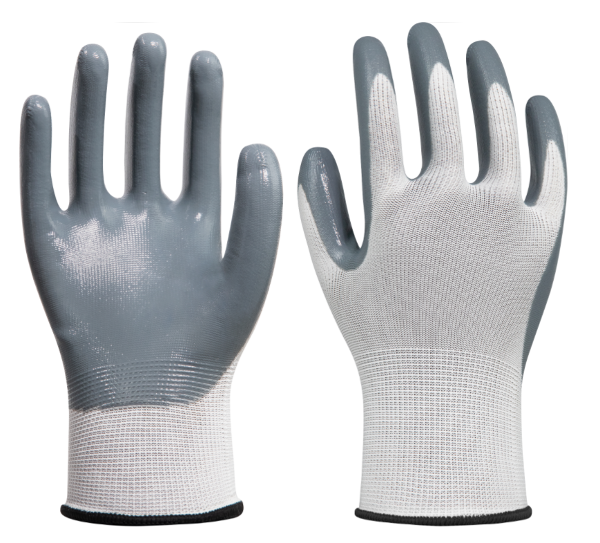 13 gauge polyester with smooth nitrile palm coating work glove,