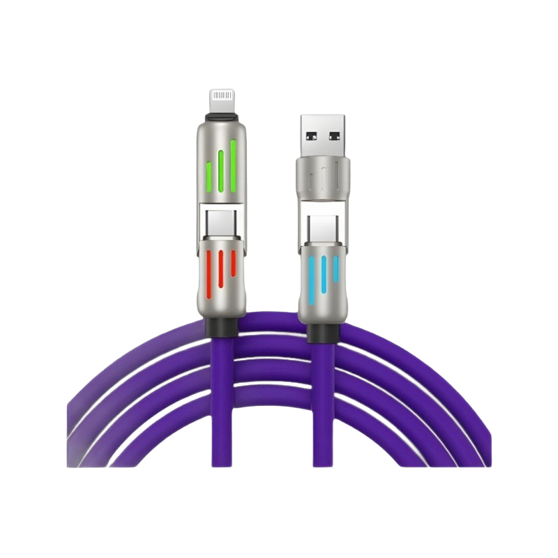 240W Fast Charging 2-in-2 Data Cable | Multi-Port Car Type-C Charging Cable|Rainbow Lighting Effects