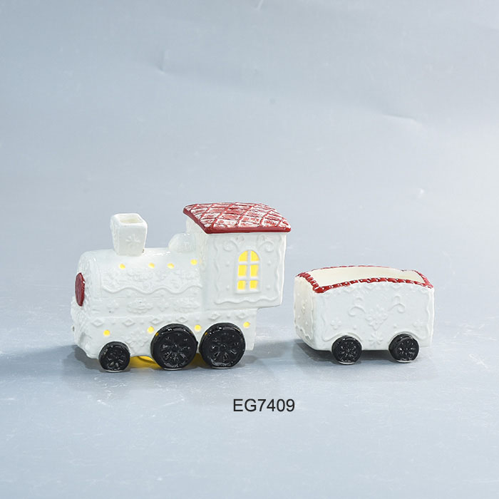 Ceramic Christmas Train Decoration with LED Lights