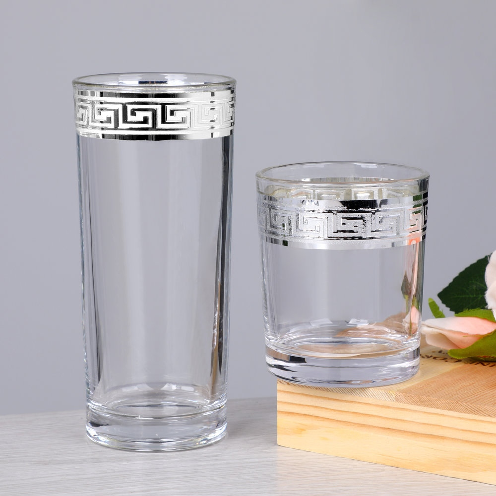 Customized Pattern Silver Gold Rimmed Wine Glass Cups for Drinking Water Whiskey