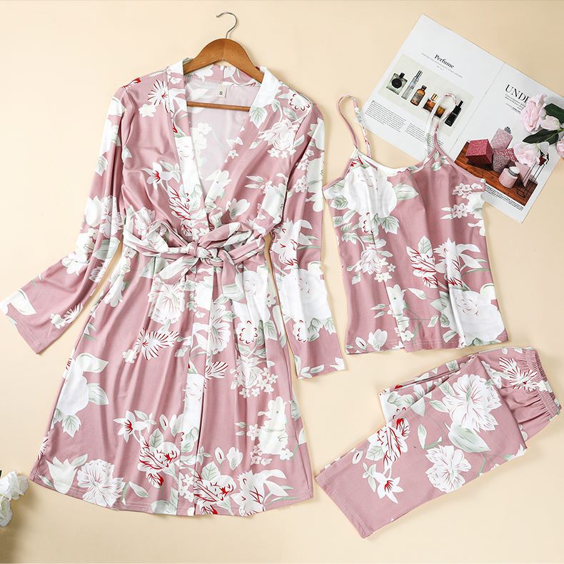 Home clothing ladies pajamas pure cotton nightgown hangs suspender nightgown trousers threepiece set