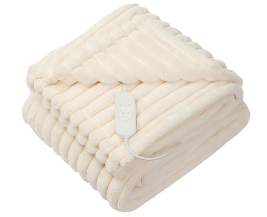 Stripped faux fur heated throw