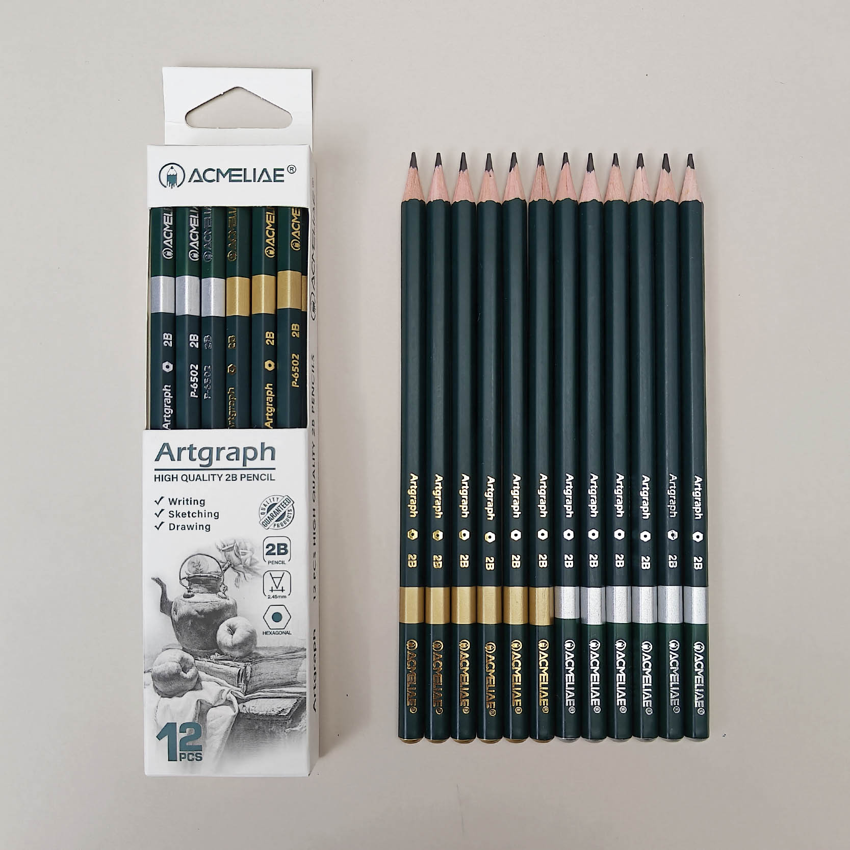 7”12pcs Green 2B Pencil End Dipped