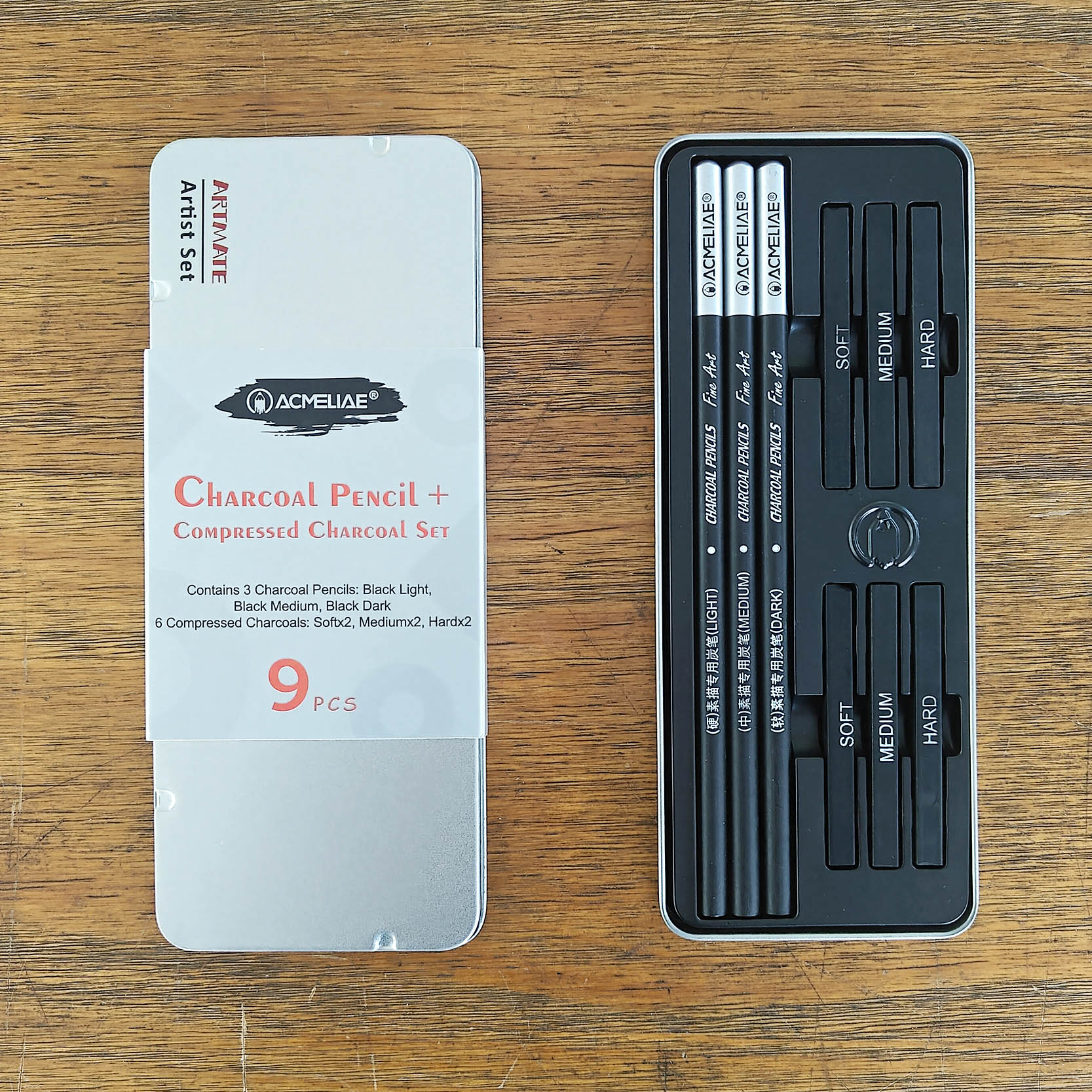3 PCS black charcoal pencils+ 6PCS compressed charcoal