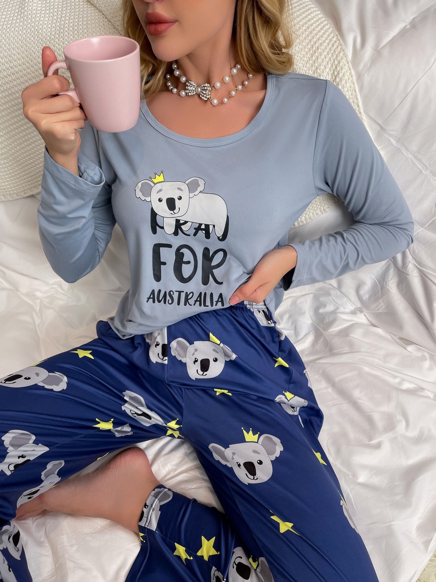 Long-sleeved trousers milk silk-filled cartoon dinosaur pajamas two-piece set