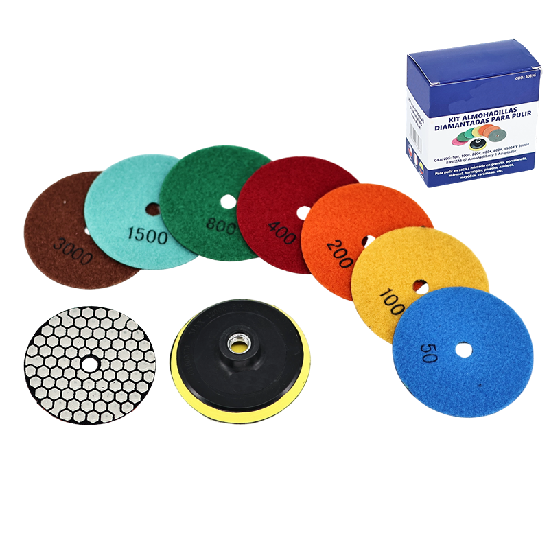 8PCS Diamond polishing pad with plastic backing pad