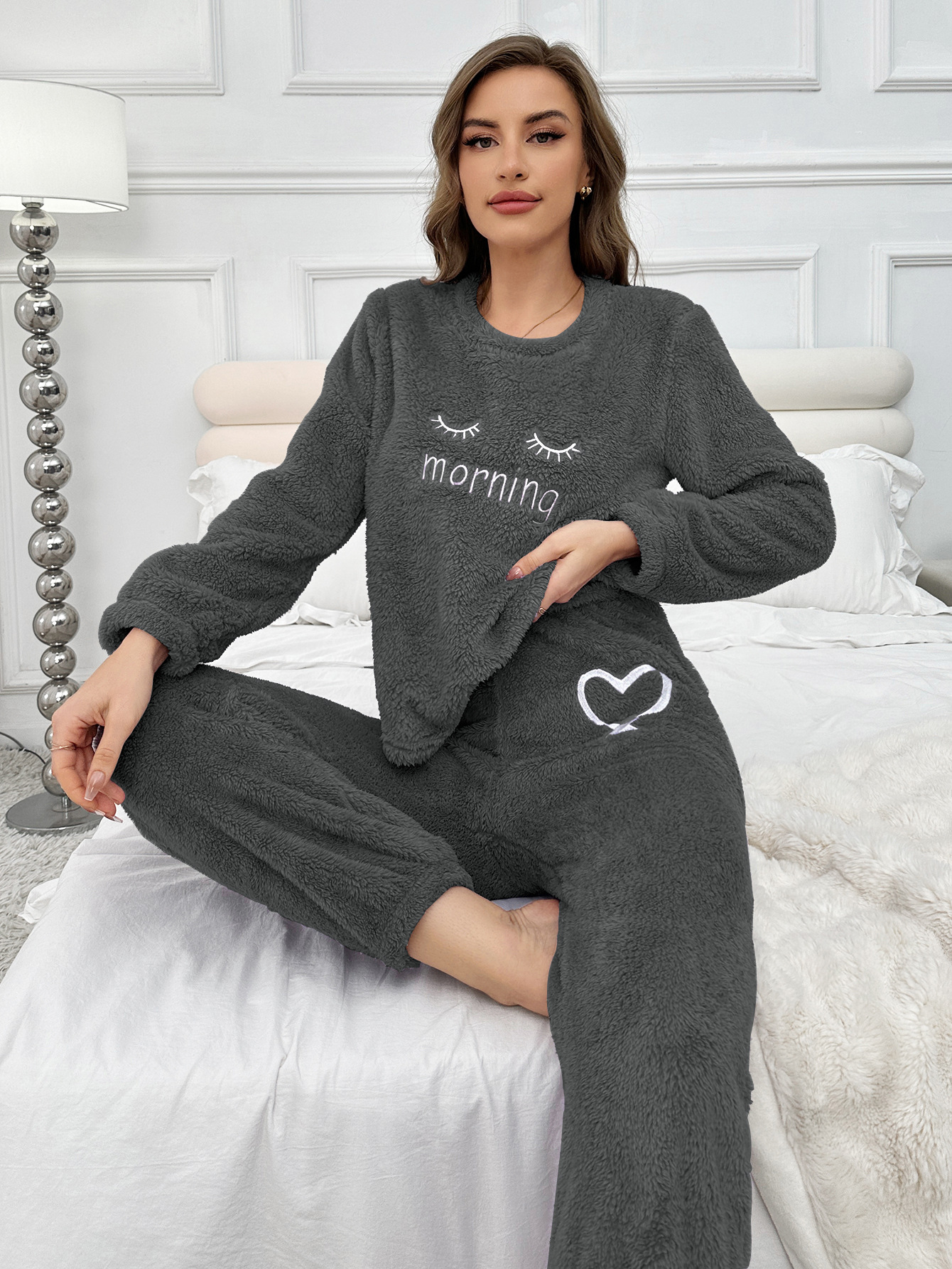 Women's home clothes, taro purple long sleeves, trousers, flannel pajamas, women's suit