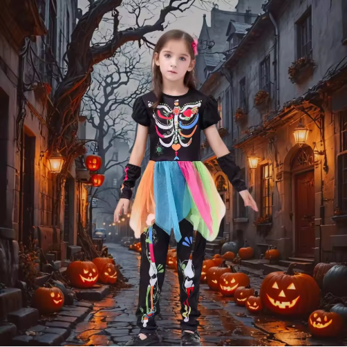 Day of the Dead Girl's Halloween Costume Colorful Skeleton