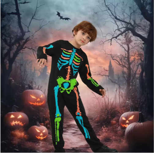 Halloween Costumes Unisex Kids Colorful Skull Skeleton