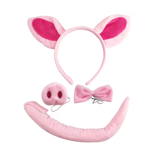 Pink Pig Costume Set Pig Ears Nose Tail and Bow Tie