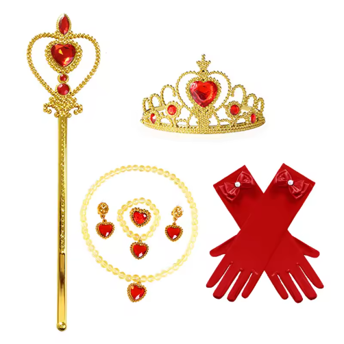Princess Dress up Set Crown Necklace Gloves Wand Earrings Ring 6 Pcs Elsa Costume Accessories