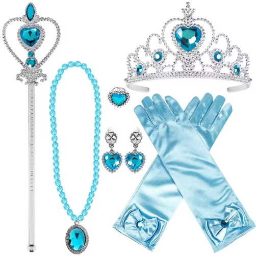 Princess Dress up Accessories Princess Gloves Wand Crown Necklace Earrings Ring 8pcs Dress up Set