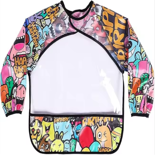 Clear Polyester Smock Apron with Sleeves Waterproof Baby Bibs for Painting Eating Cleaning
