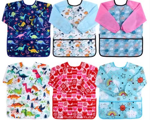 Waterproof Kids Art Smock with 3 Pockets Long Sleeves Apron for Paint Kids Art Cooking Craft