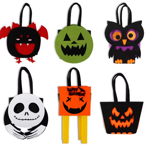 Halloween Spooky Party Dress-Up Tote Bag Bat Stereo Design Felt Fabric Candy Bags for Costume Props