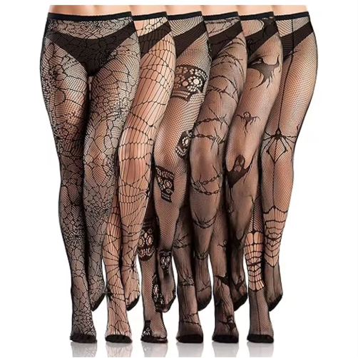 Women Net Tights Hollow Pantyhose Ladies Spiderweb Skull Leopard Mesh Fishnet High Stockings