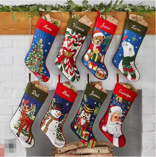 Embroidered Needlepoint Velvet Christmas Stockings Luxury Wedding Party Decoration