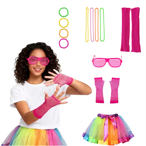 80s Costume Accessories 1980s Fancy Outfits and Tutu Set for 80s Retro Theme Cosplay Party for Girl