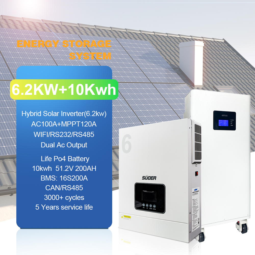 6200W Hybrid Solar Off-Grid Inverter System with 10kwh Lithium Iron & Lifepo4 Battery