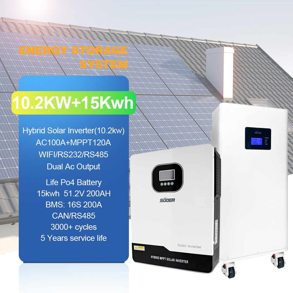 10200W Hybrid Solar Off-Grid Inverter System with 15kwh Lithium Iron & Lifepo4 Battery