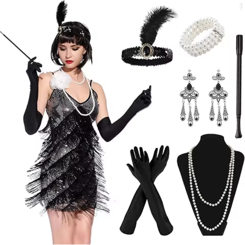 Carnival Great Gatsby 1920s Flapper Costume Set for Women - Includes Headband, Perfect for Halloween