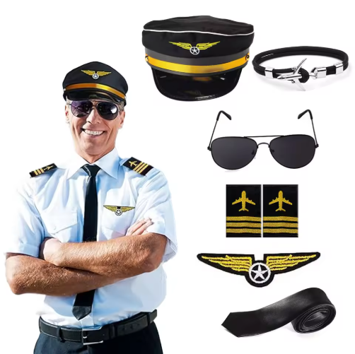 Pilot Costume Accessories Set Airline Pilot Captain Costume Kit with Aviator Sunglasses Dress