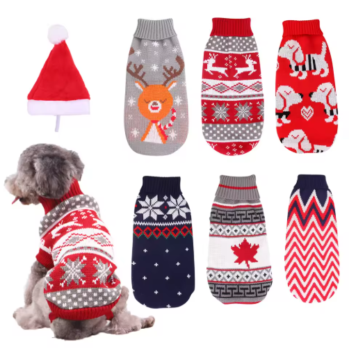 Christmas Cat Dog Sweater Pullover Winter Dog Clothes Puppy Jacket Pet Costume Acrylic Cartoon