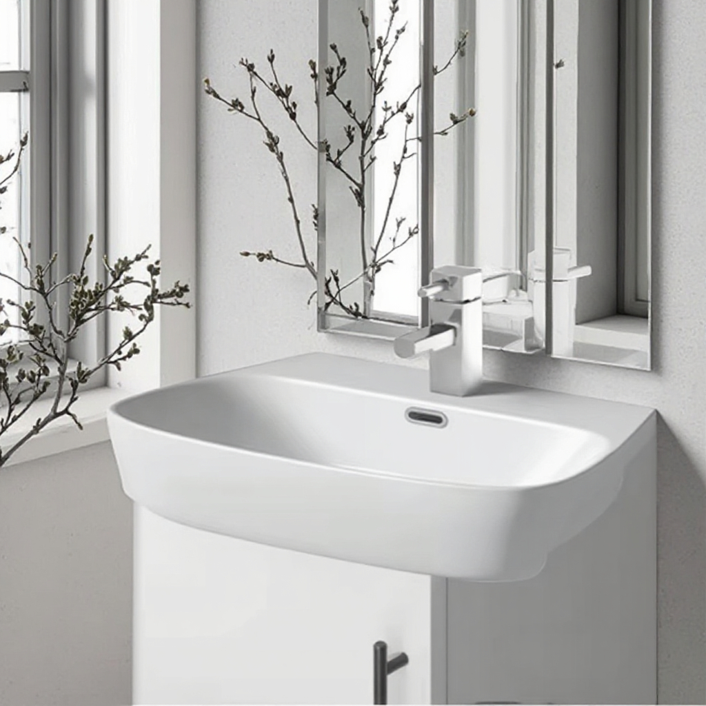 Semi recessed countertop basin cabinet basin